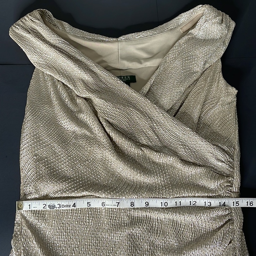 Metallic Silver Foil Stretch Ralph Lauren Evening Dress - Picture 10 of 17
